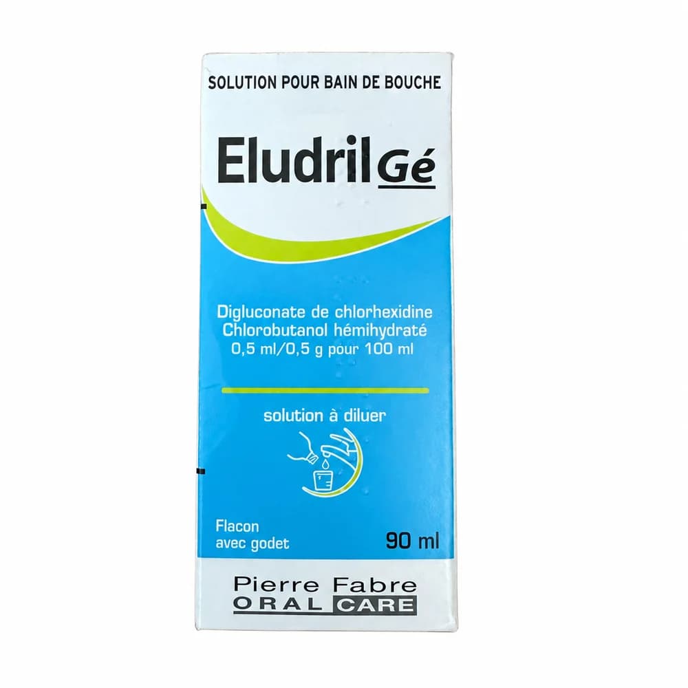 Eludril Gé Chlorhexidine digluconate 0.1% + chlorobutanol hemihydrate 0.5%, mouthwash concentrate, 90 ml