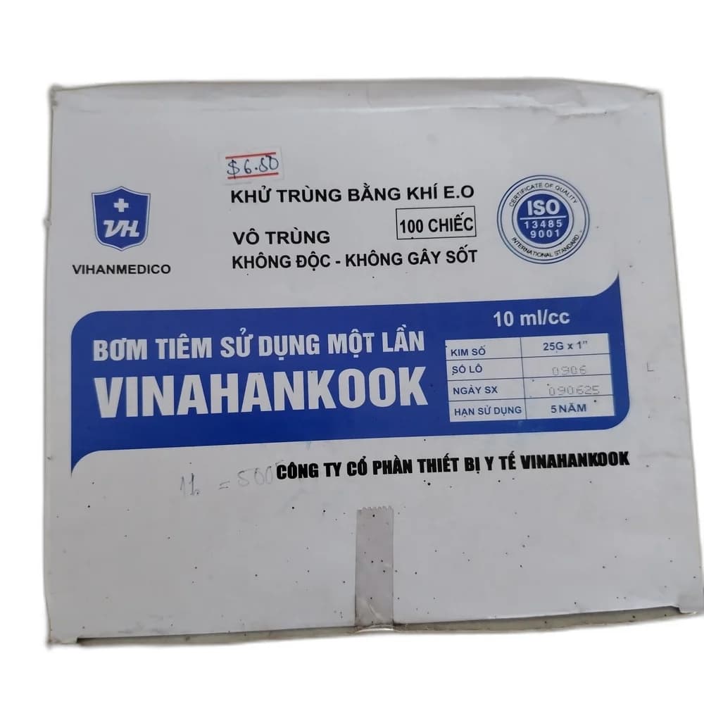 Vinahankook Disposable Syringe 10ml 10 ml/cc with 25G x 1" needle