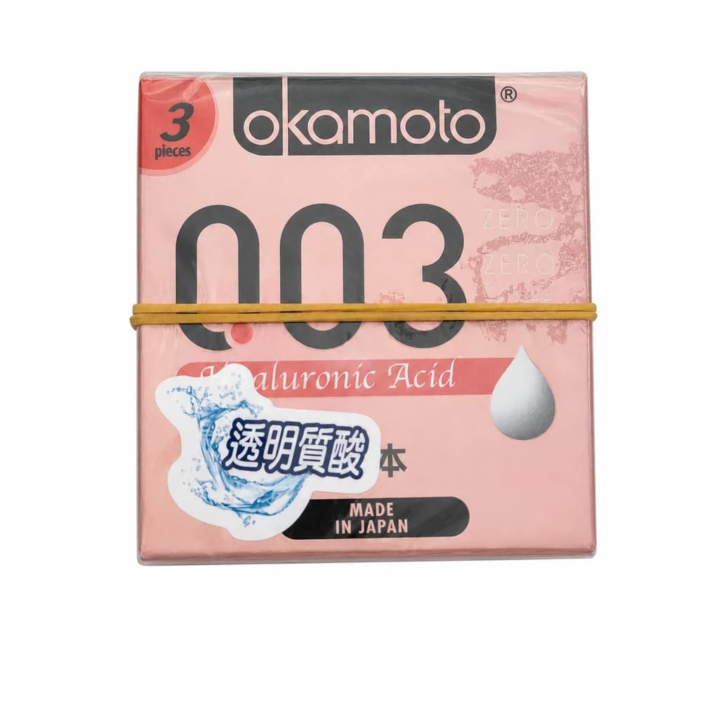Okamoto 0.03 Hyaluronic Acid condom, lubricated, 3 pieces