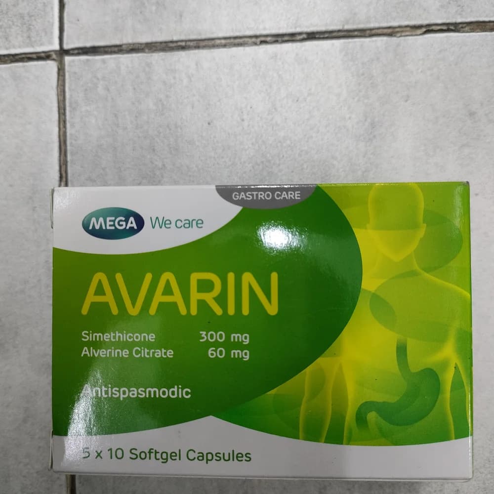 Avarin Simethicone 300 mg / Alverine Citrate 60 mg per softgel capsule