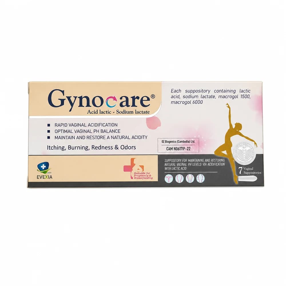 Gynocare Lactic acid 167 mg; sodium lactate 50 mg (equivalent to 40 mg lactic acid); macrogol 1500; macrogol 6000 per suppository