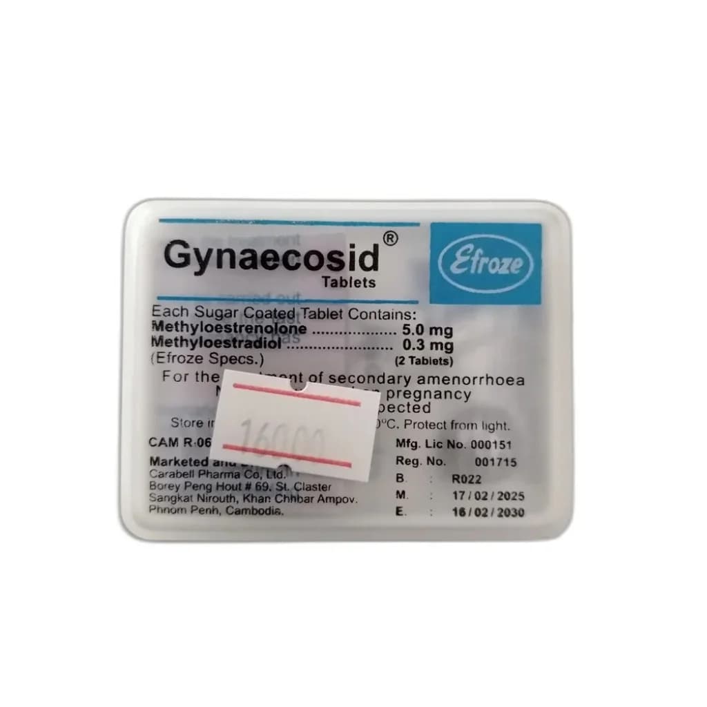 Gynaecosid Methyloestrenolone 5.0 mg / Methyloestradiol 0.3 mg per tablet