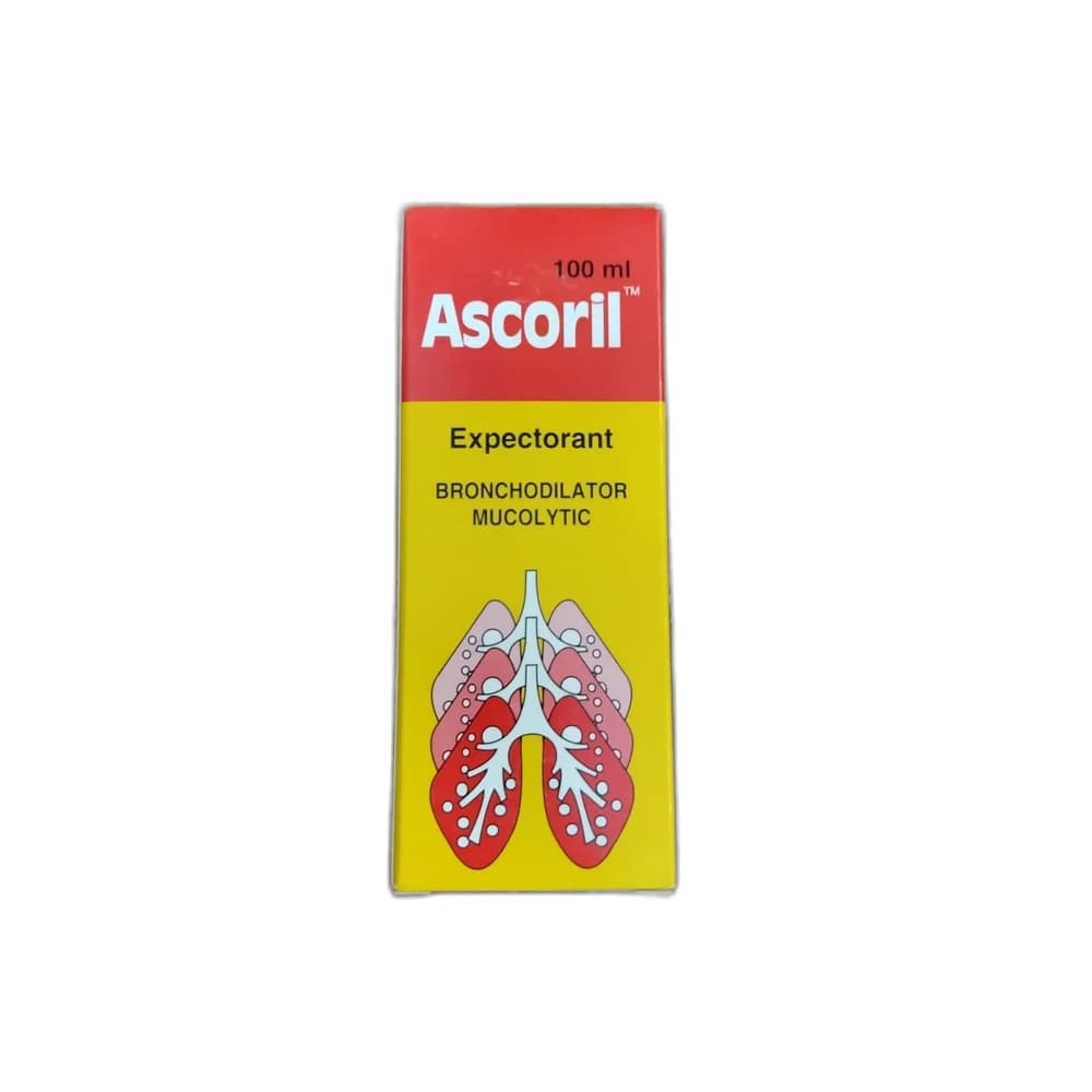 Ascoril Per 10 mL: Salbutamol (as sulphate BP) 2 mg, Bromhexine hydrochloride BP 4 mg, Guaifenesin USP 100 mg, Menthol BP 1 mg