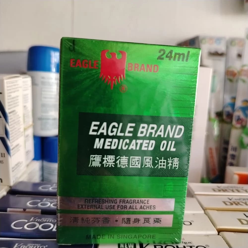 Eagle Brand Medicated Oil Menthol 28.50% w/w, Methyl Salicylate 18.60% w/w, Eucalyptus Oil 1.56% w/w; 24 ml
