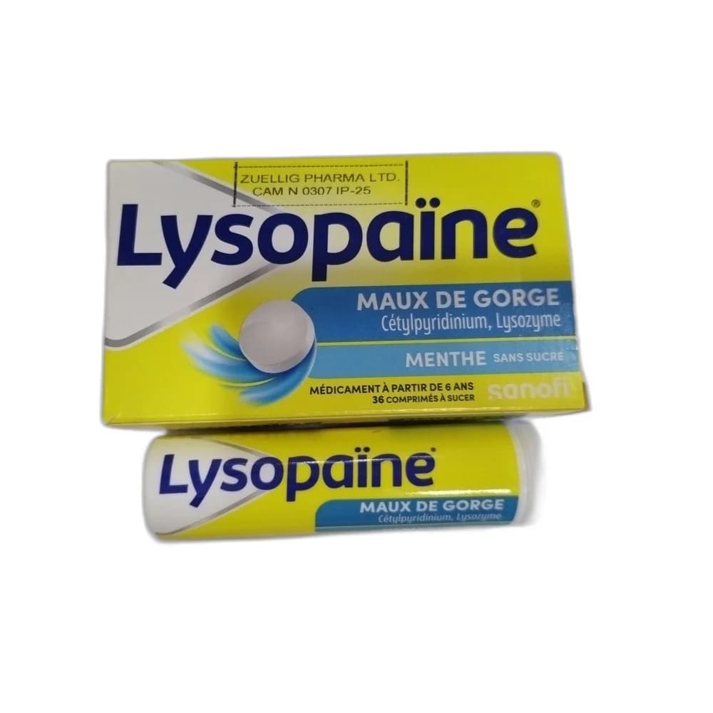 Lysopaine Menthe Cetylpyridinium 1.5 mg + lysozyme 52,000 FIP units per tablet