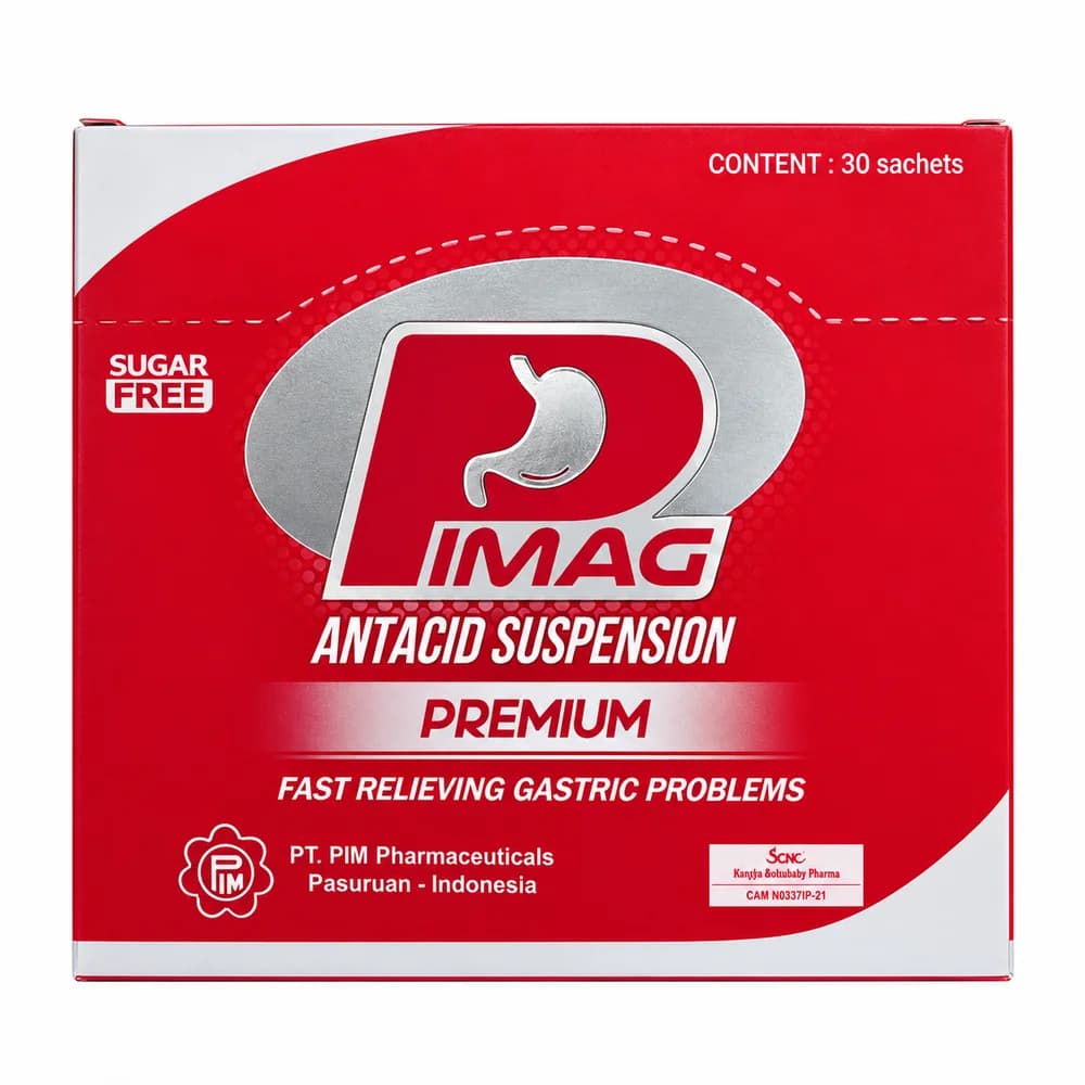 PImag Premium Antacid suspension; 30 sachets