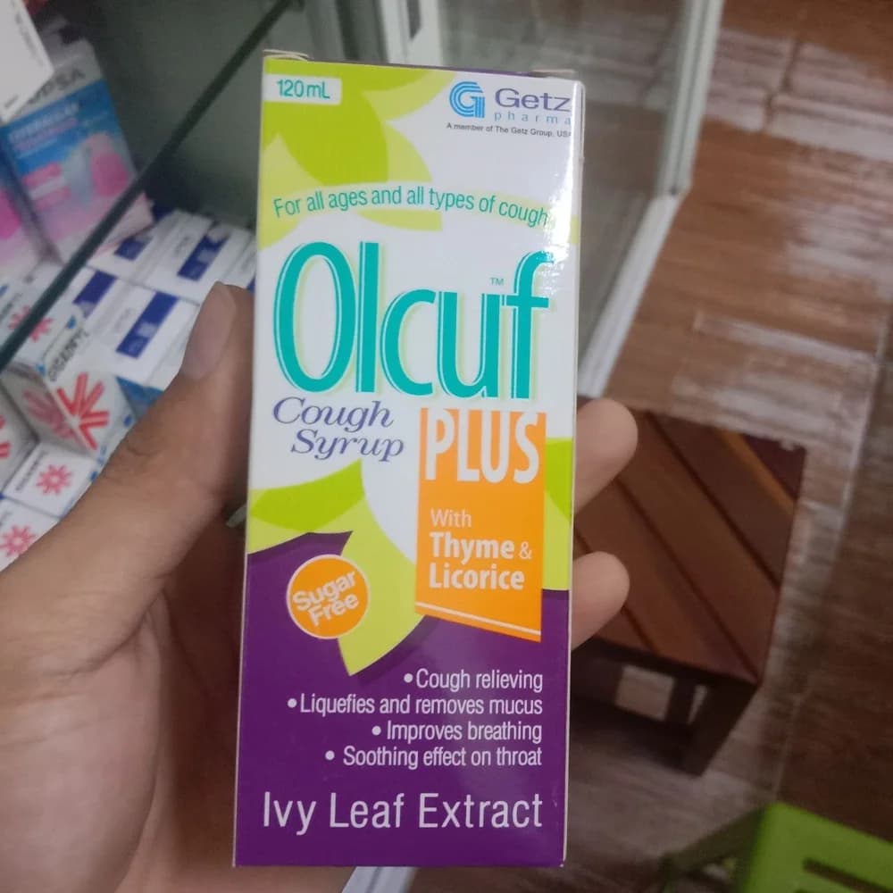 Olcuf Cough Syrup Plus Ivy leaf extract 70 mg, licorice extract 43.4 mg, thyme extract 43 mg per 10 ml