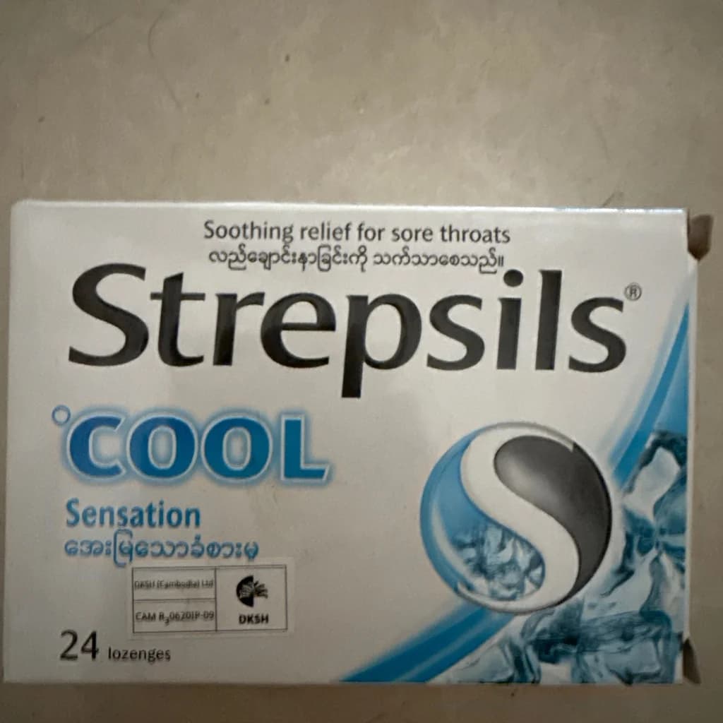Strepsils Cool 2,4-Dichlorobenzyl Alcohol 1.2mg Amylmetacresol 0.6mg Menthol 7mg