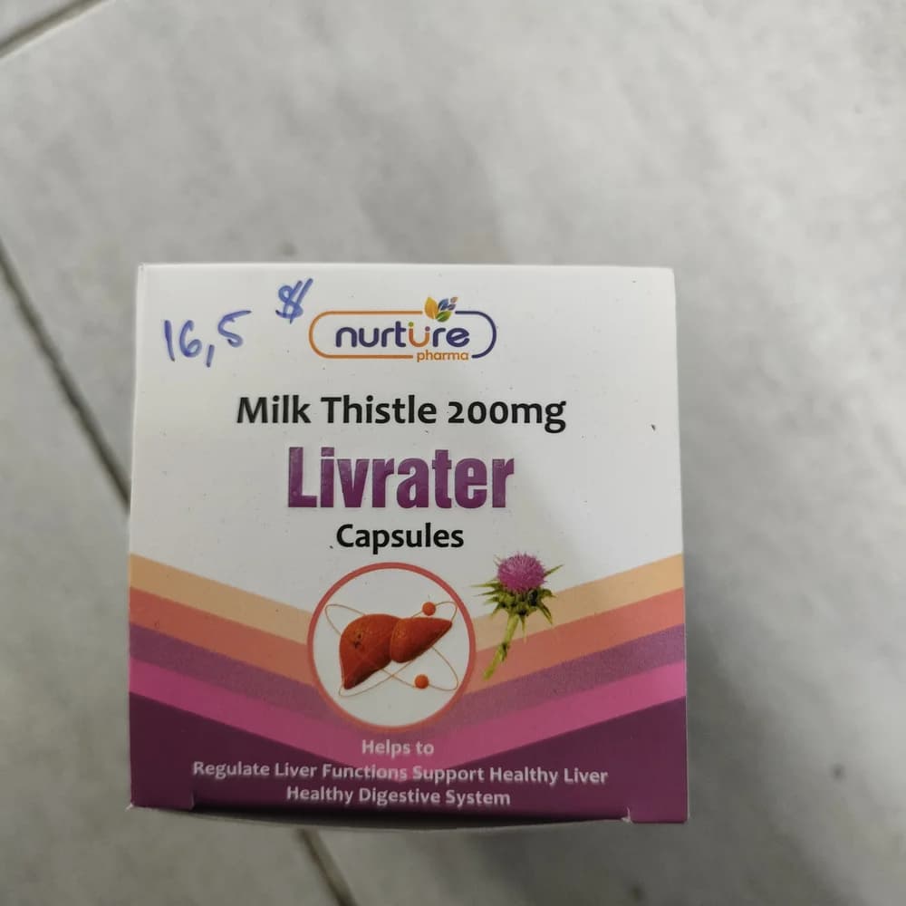 Livrater Milk Thistle Dry Extract 200 mg, B1 4 mg, B2 4 mg, B3 8 mg, B5 8 mg, B6 4 mg per capsule