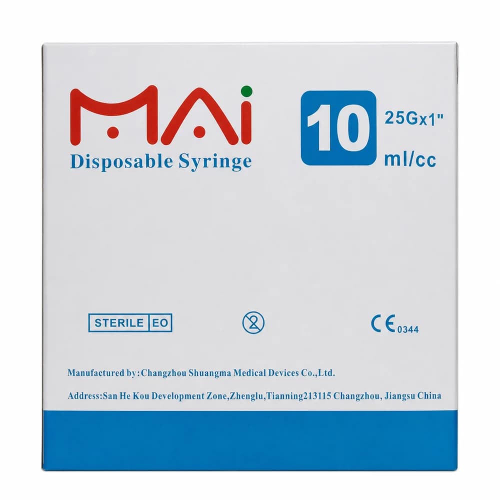 MAI Disposable Syringe 10 mL/cc; 25G × 1 inch needle