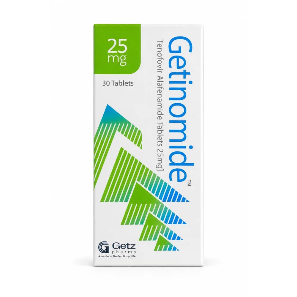 Getinomide Tenofovir alafenamide fumarate equivalent to tenofovir alafenamide 25 mg; film-coated tablets
