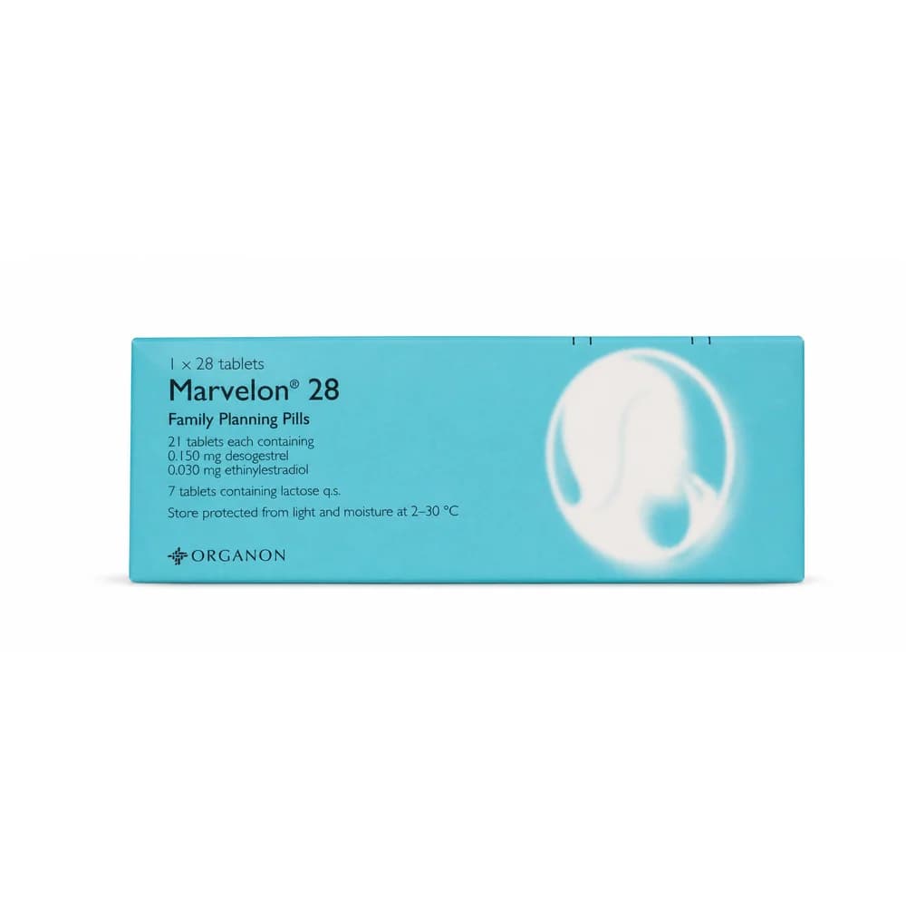 Eva Marvelon 28 tablets: desogestrel 0.150 mg + ethinylestradiol 0.030 mg in 21 active tablets, plus 7 inert tablets