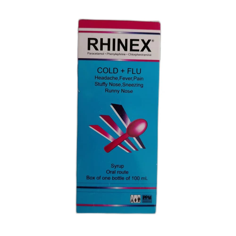 Rhinex Per 5 mL: Paracetamol 100 mg, Phenylephrine hydrochloride 2.5 mg, Chlorpheniramine maleate 0.33 mg