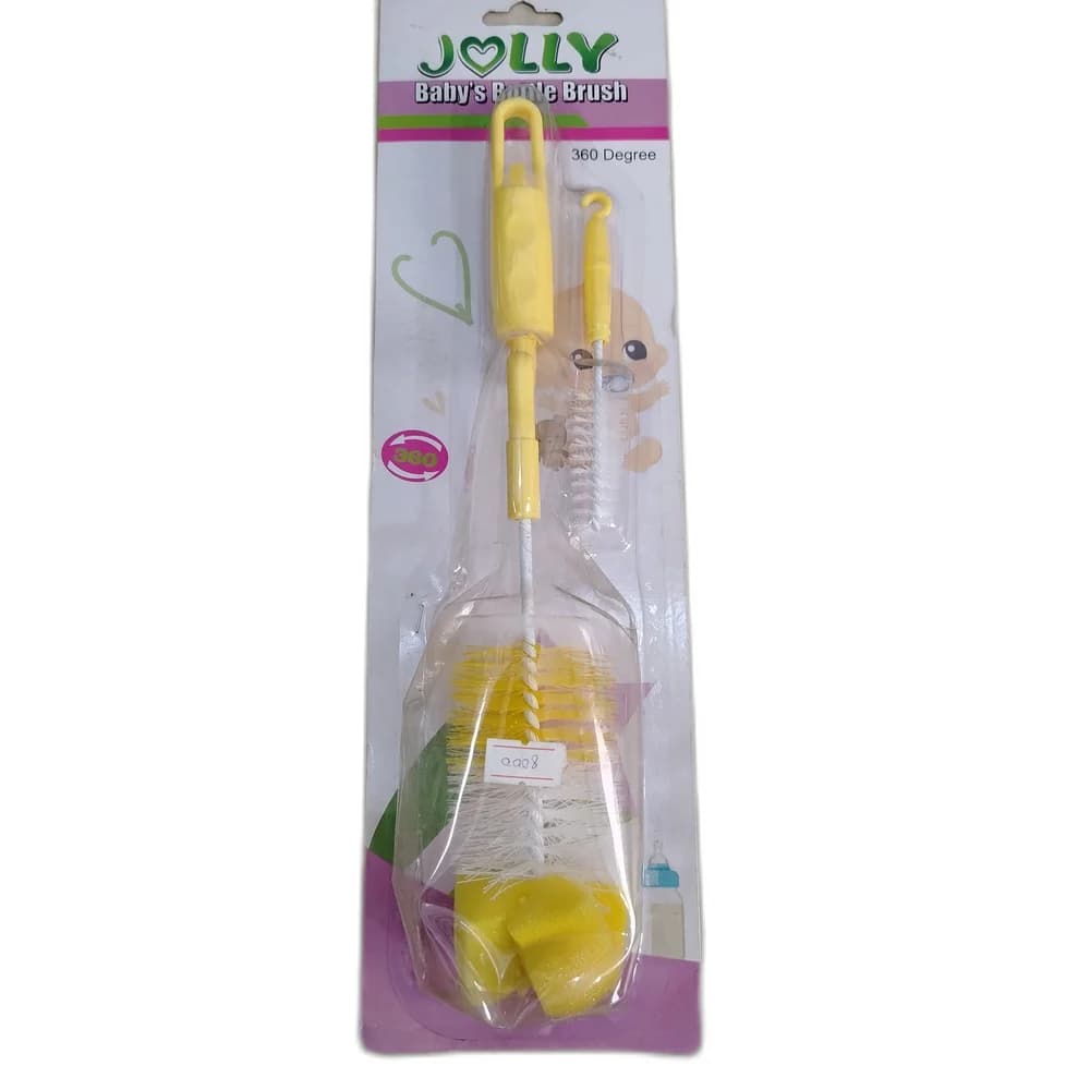 Jolly Baby's Bottle Brush Set (360 Degree) 2 Pcs (1 large bottle brush + 1 small nipple brush, with 2 cleaning sponges)