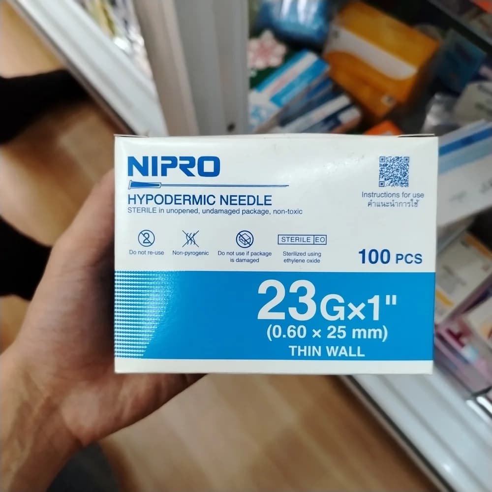 Nipro Hypodermic Needle 23G x 1 inch (0.60 x 25 mm), thin-wall hypodermic needle