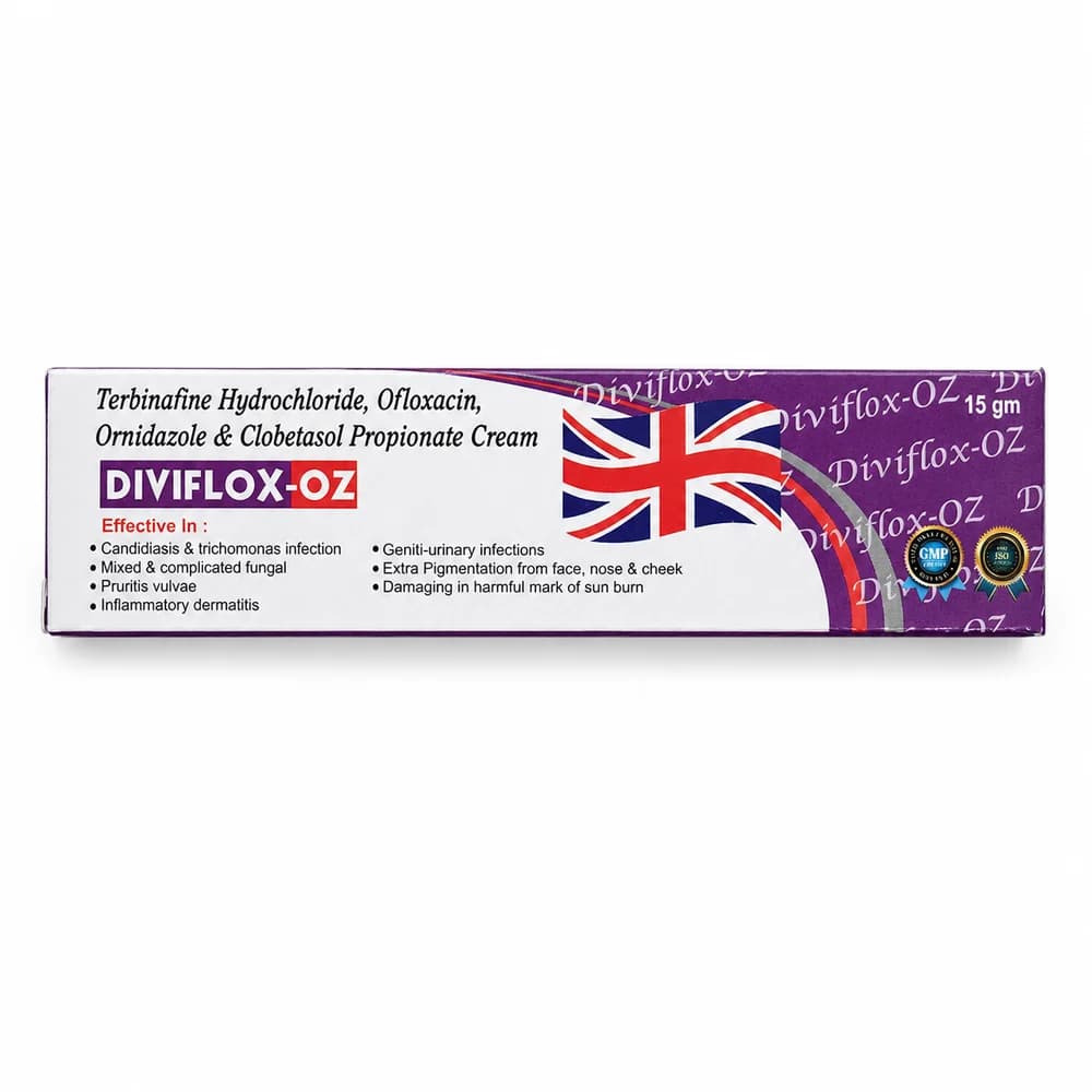 Diviflox-OZ Terbinafine 1% / Ofloxacin 0.75% / Ornidazole 2% / Clobetasol propionate 0.05%