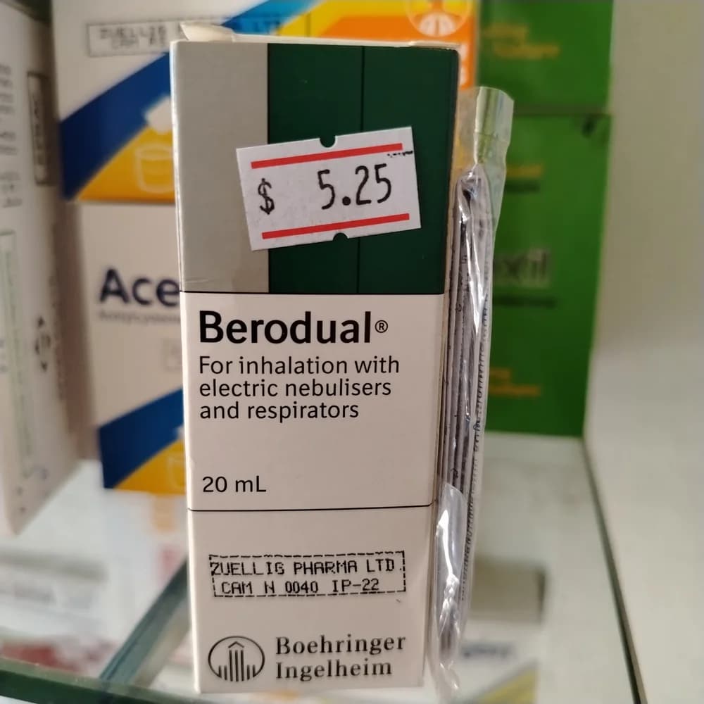 Berodual Ipratropium bromide anhydrous 250 mcg + Fenoterol hydrobromide 500 mcg per ml (1 ml = 20 drops)