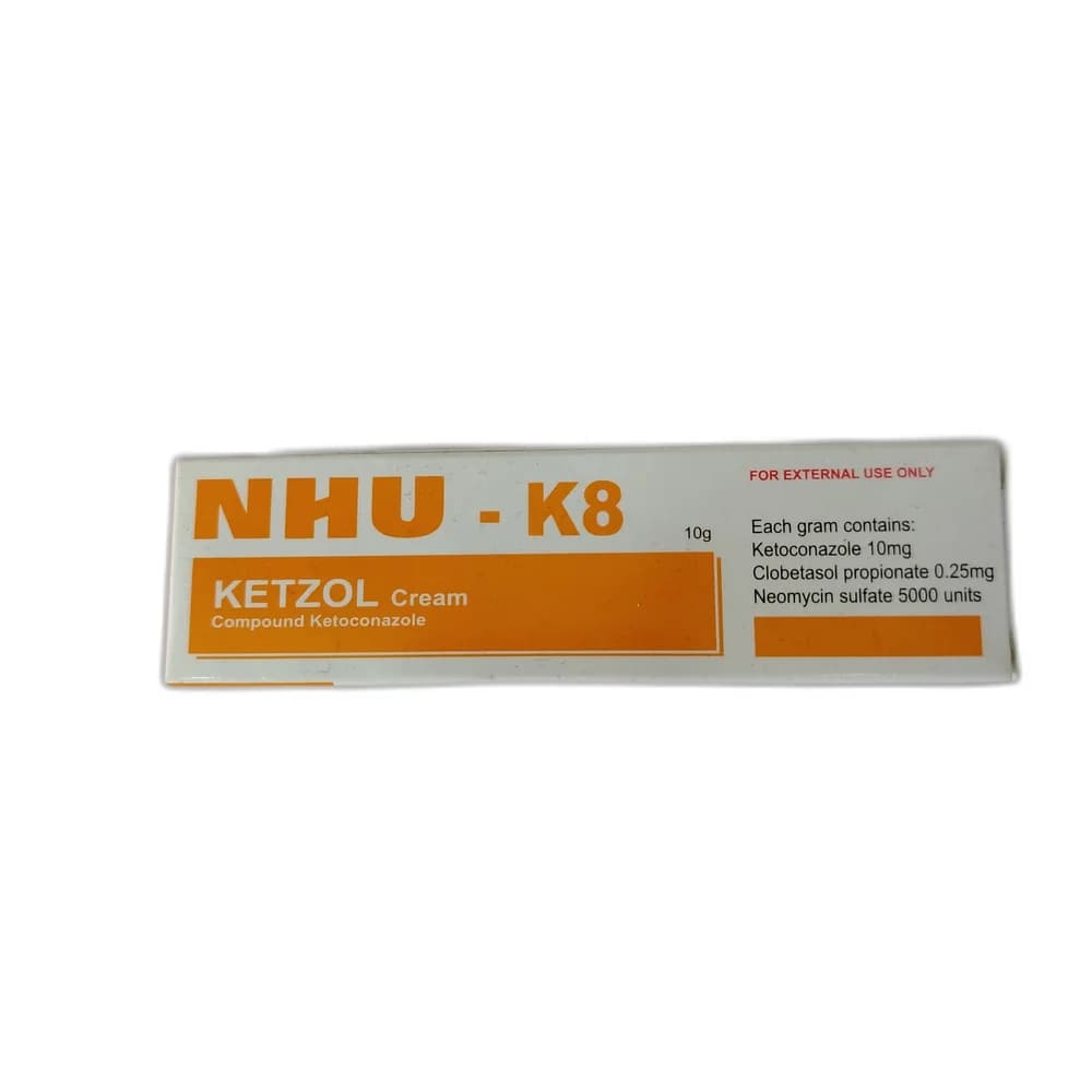 NHU-K8 Ketzol Cream Each gram contains Ketoconazole 10 mg, Clobetasol propionate 0.25 mg, Neomycin sulfate 5000 units