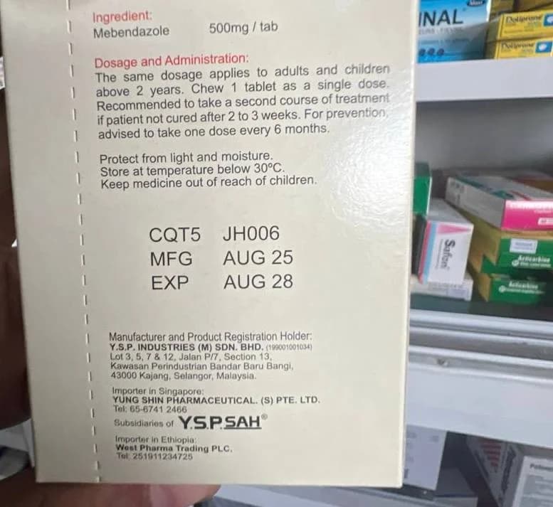 Mebendazole Mebendazole 500mg/tab