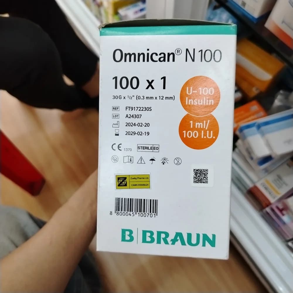 Omnican N 100 1 mL U-100 insulin syringe with integrated 30G x 1/2 inch needle