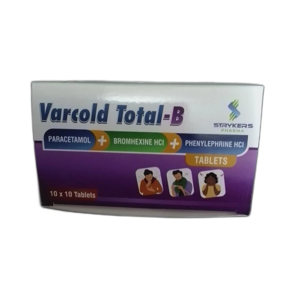 Varcold Total-B Paracetamol 500 mg + bromhexine hydrochloride 8 mg + phenylephrine hydrochloride 10 mg tablet