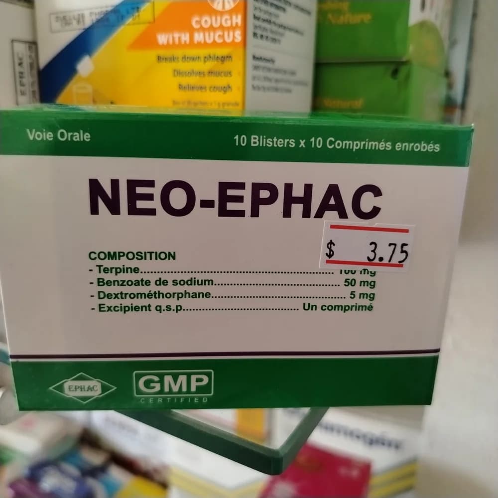 Neo-Ephac Terpine 100 mg, Sodium benzoate 50 mg, Dextromethorphan 5 mg per tablet