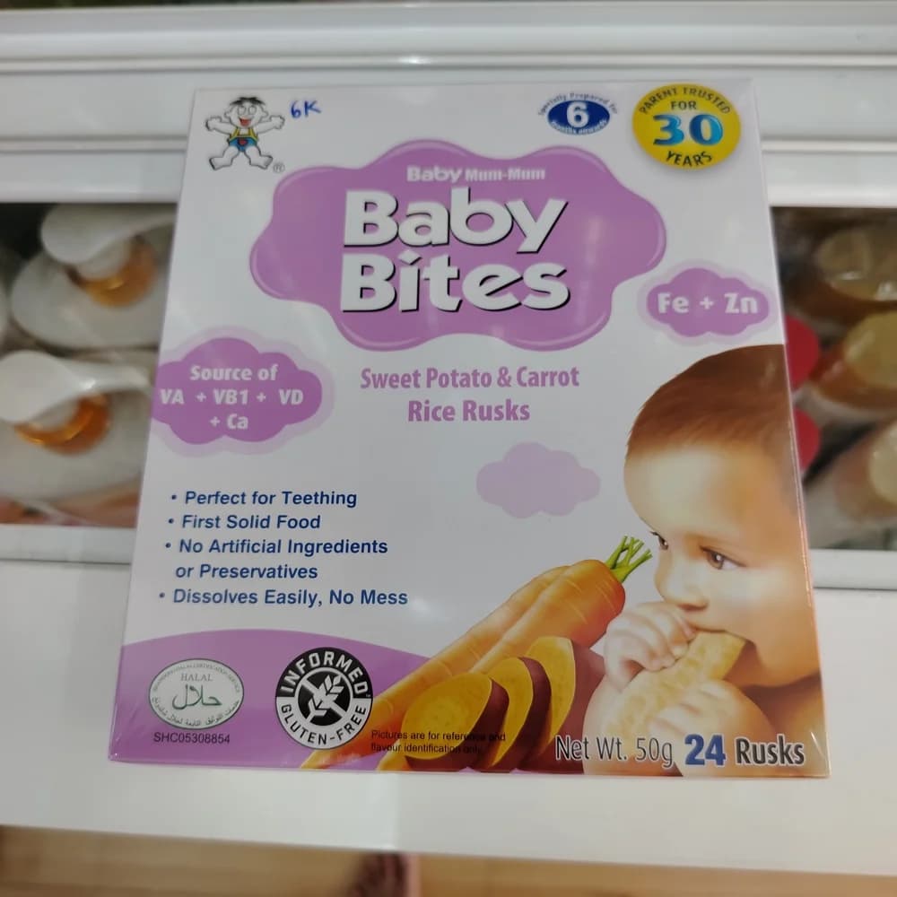 Baby Bites Sweet Potato & Carrot Rice Rusks 50 g box; 24 rusks (12 packs of 2)