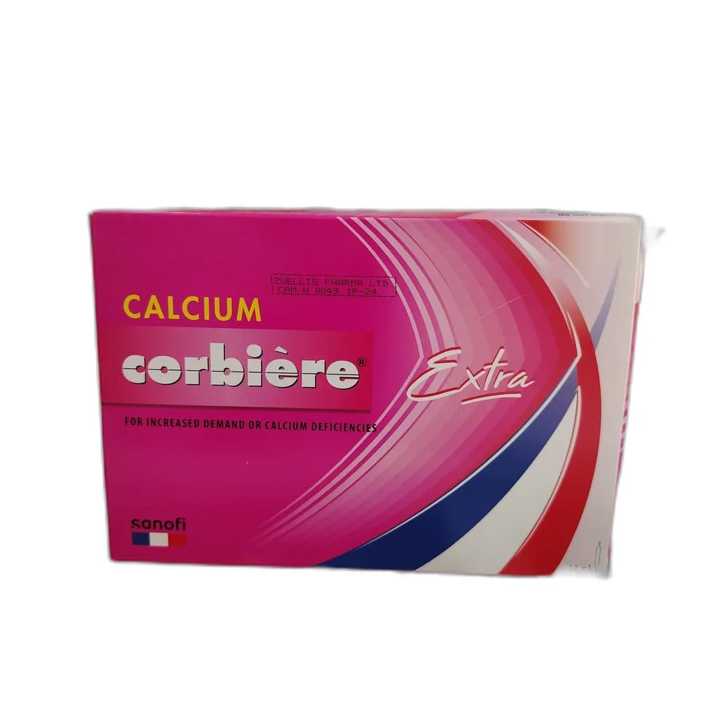 Calcium Corbiere Extra Calcium gluconate 2938.59 mg / Calcium lactobionate 639.83 mg per 10 ml ampoule