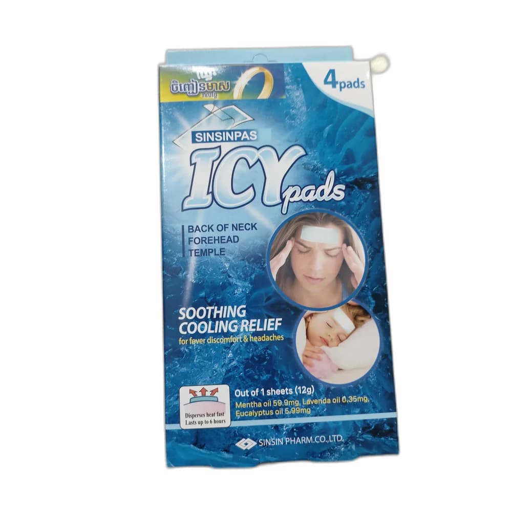Sinsinpas Icy Pads Menthol 59.9 mg / Lavender oil 0.35 mg / Eucalyptus oil 5.99 mg per sheet