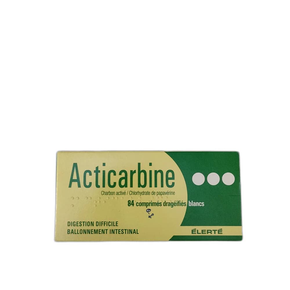 Acticarbine Papaverine hydrochloride 14 mg + Activated charcoal 70 mg per tablet