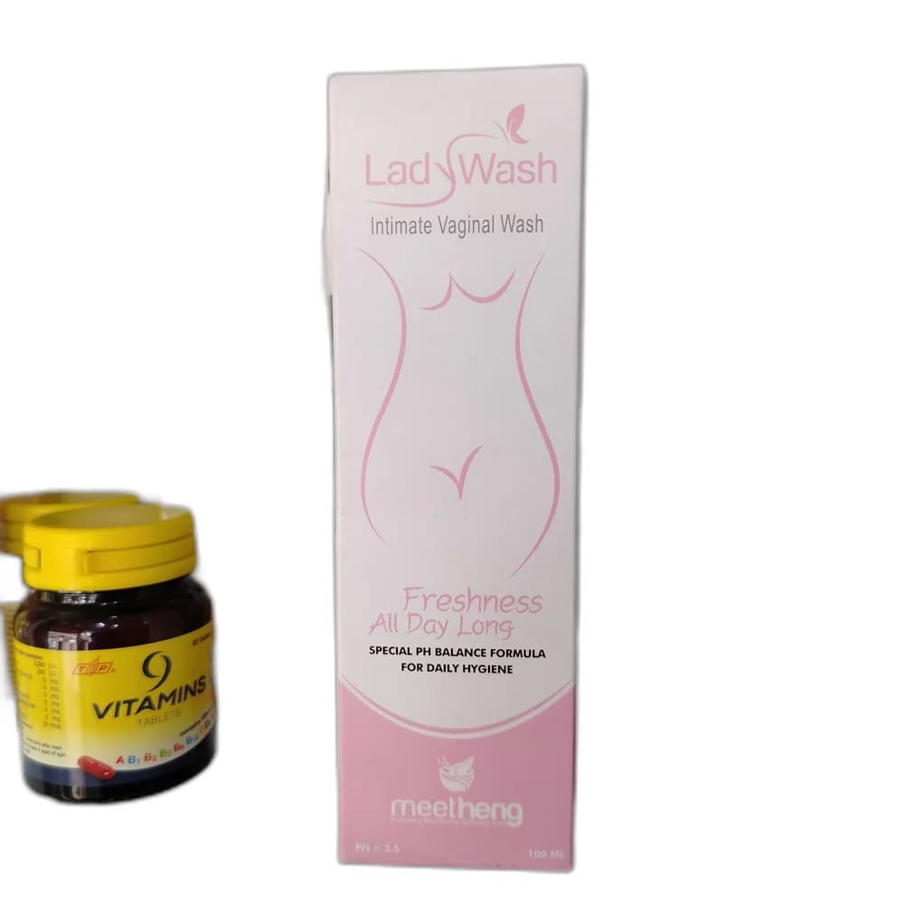 LadyWash 100 ml bottle of intimate vaginal wash, pH 3.5; Paraben & SLS/SLES free