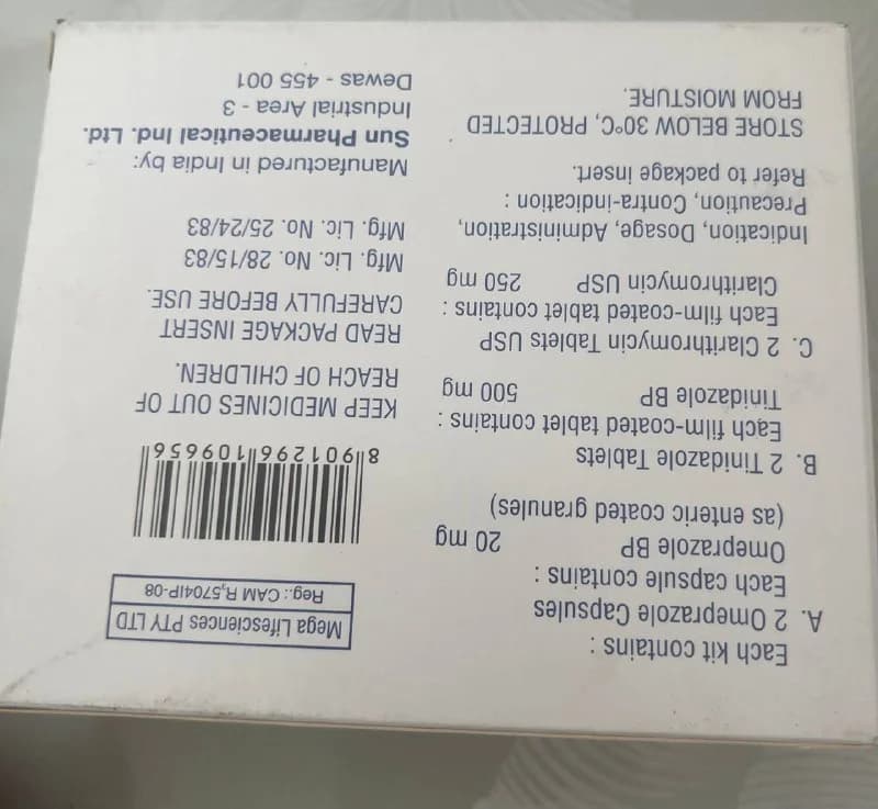 H. Pylori Treatment Kit Omeprazole 20mg + Tinidazole 500mg + Clarithromycin 250mg