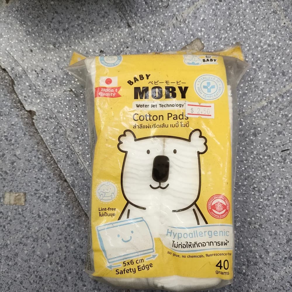 Baby Moby Water Jet Technology Cotton Pads 40 g pack, 5 x 6 cm cotton pads, hypoallergenic