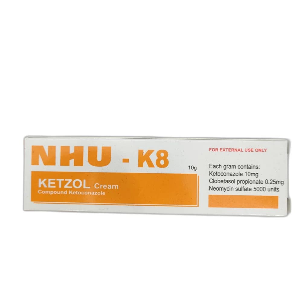 NHU-K8 Ketzol Ketoconazole 10 mg + Clobetasol propionate 0.25 mg + Neomycin sulfate 5000 units per gram