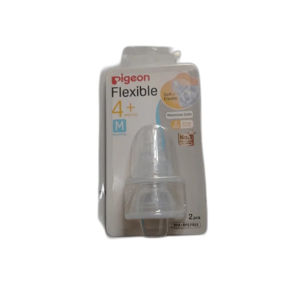 Pigeon Flexible (Slim Neck, Size M, 4+ Months, Round Hole, 2-pack) Size M