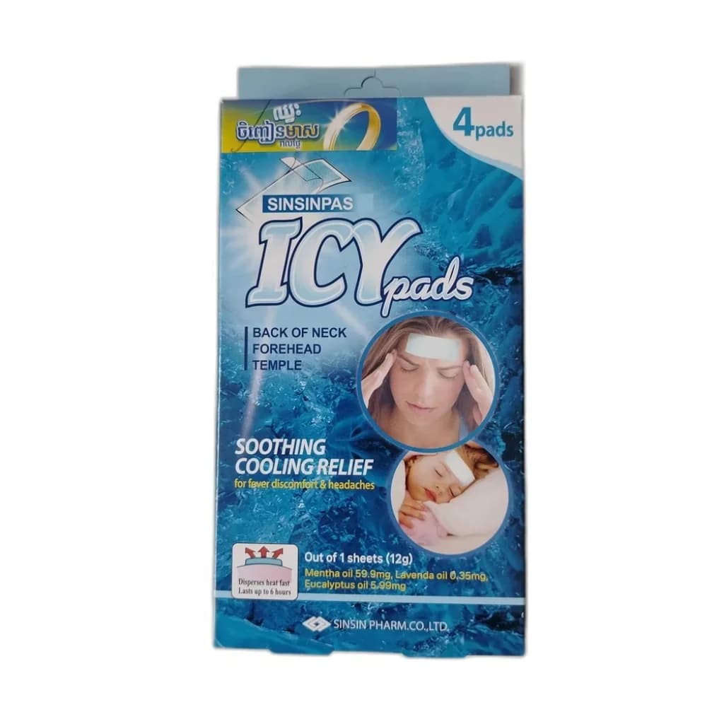 Sinsinpas Icy Pads Mentha oil 59.9 mg / Lavender oil 0.35 mg / Eucalyptus oil 5.99 mg (per 12 g sheet)