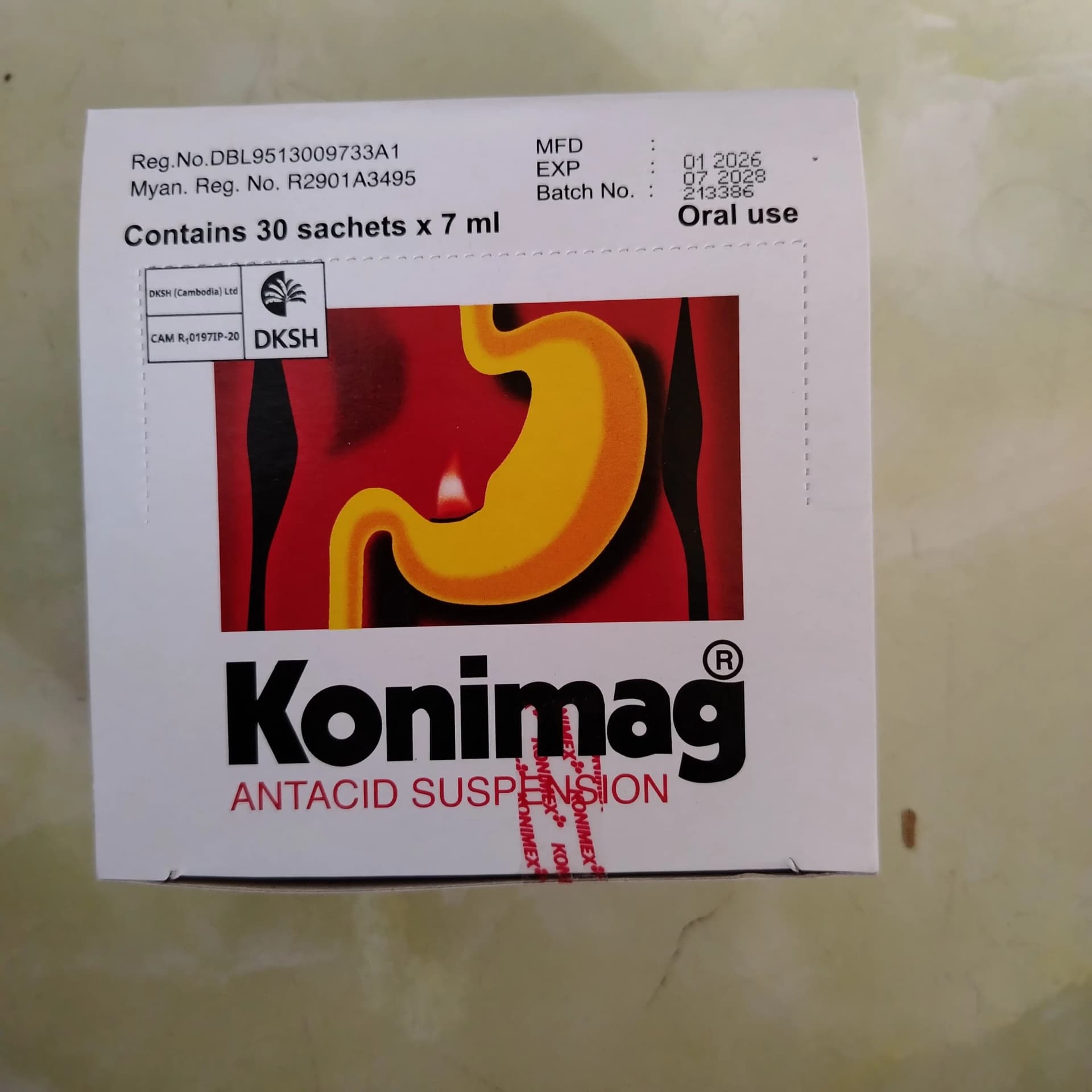 Konimag Magnesium Trisilicate 300 mg / Aluminium Hydroxide 300 mg / Simethicone 50 mg per 7 ml sachet