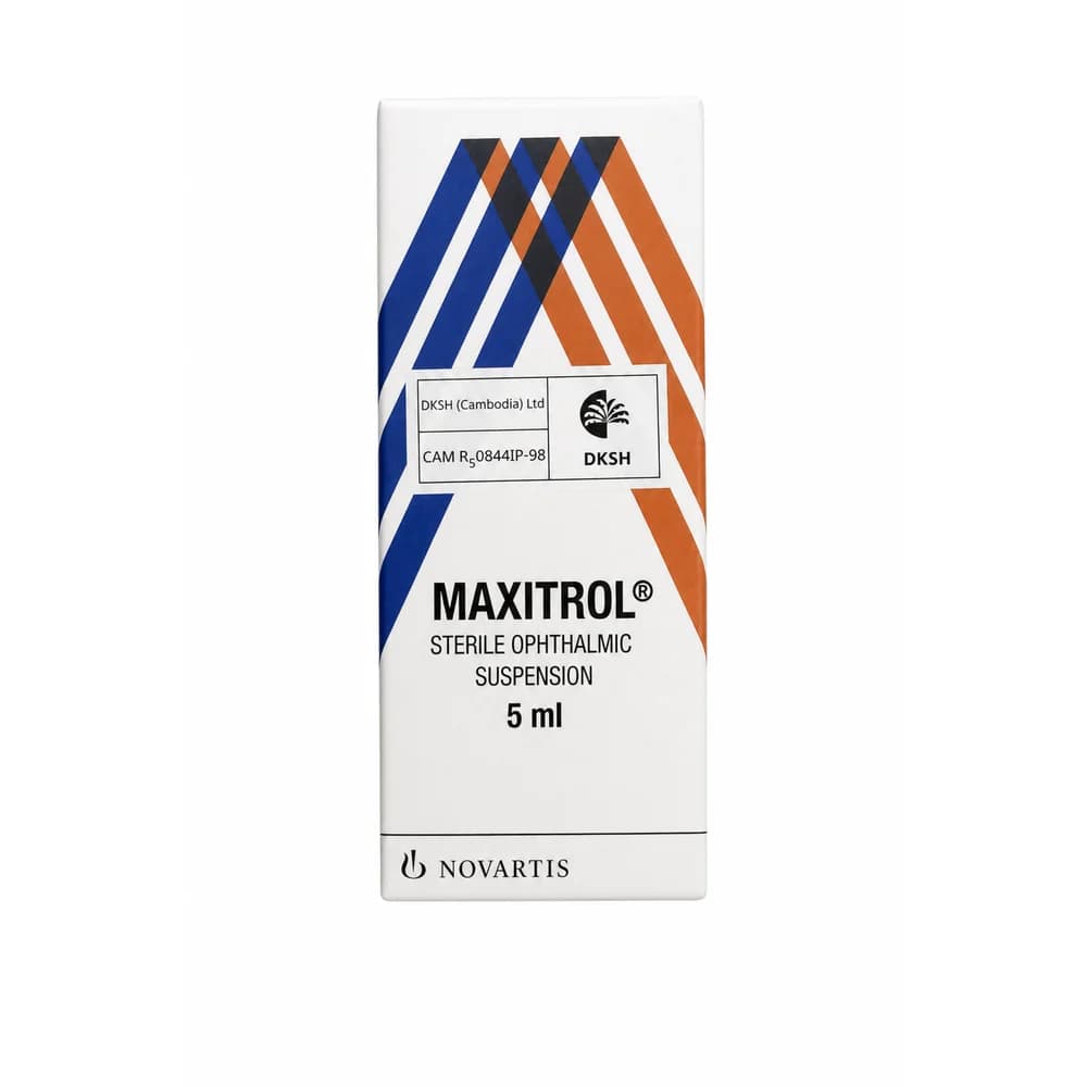 Maxitrol Neomycin sulfate 3,500 IU/mL; polymyxin B sulfate 6,000 IU/mL; dexamethasone 0.1% ophthalmic suspension, 5 mL
