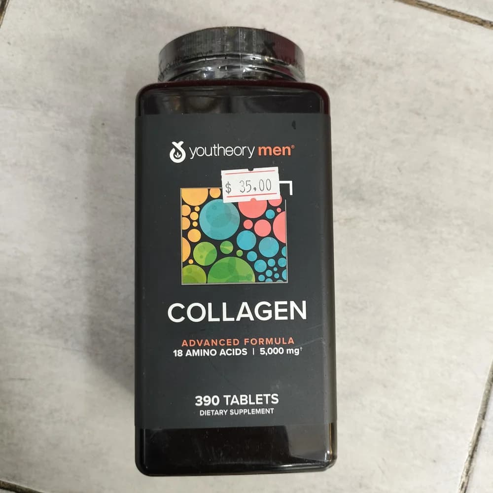 Youtheory Men's Collagen Advanced Formula 5000 mg pure collagen peptides per 6-tablet serving (with Vitamin C, Biotin, Fo-Ti)