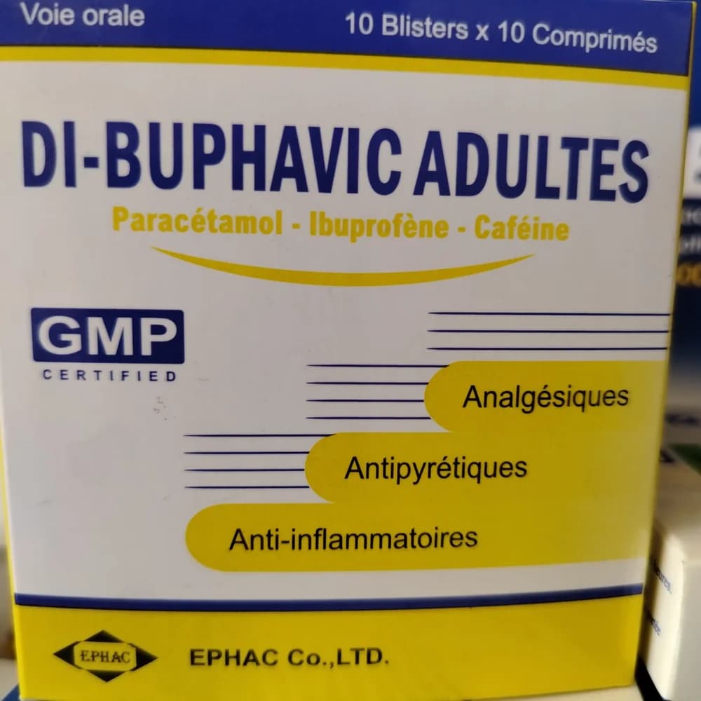 Di-Buphavic Adultes (ComprimΓ©s) Paracetamol 325 mg + Ibuprofen 200 mg + Caffeine 25 mg per tablet
