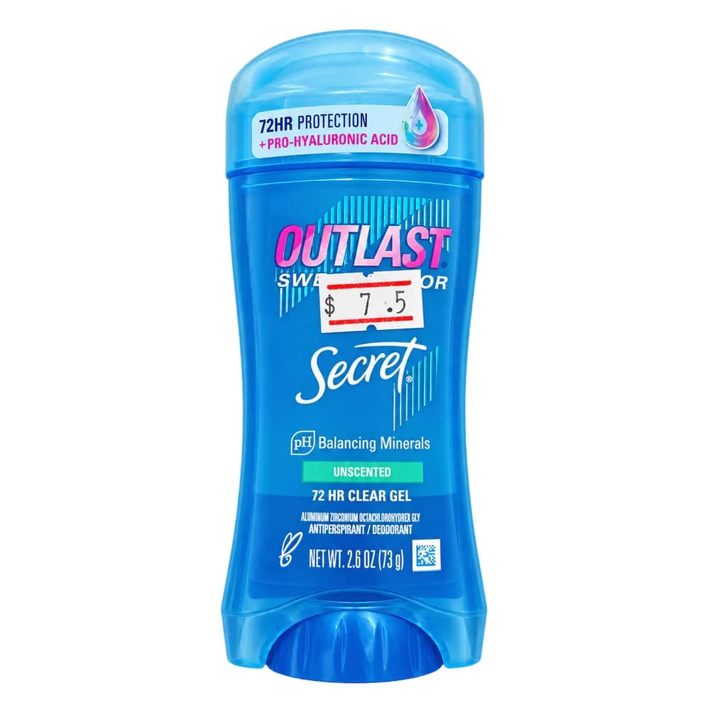 Secret Outlast Unscented 72 HR Clear Gel Antiperspirant & Deodorant (2.6 oz / 73g) 73 g