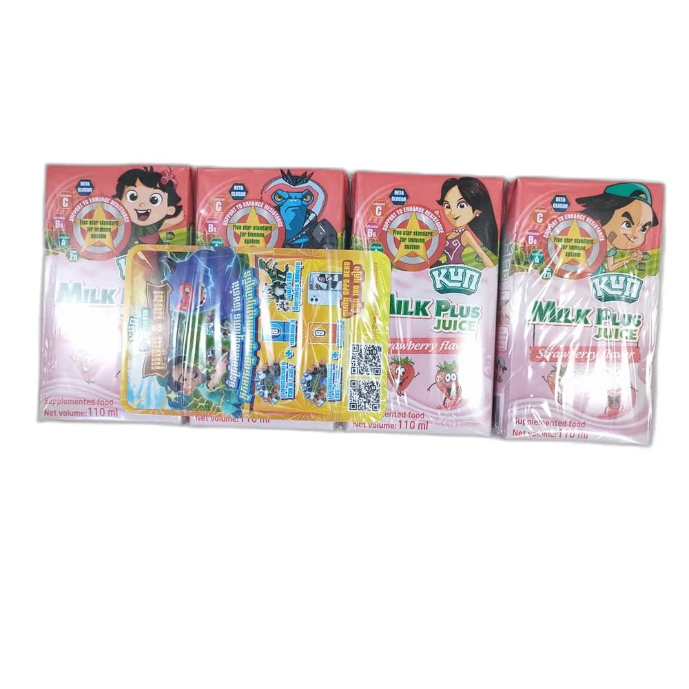 KUN Milk Plus Juice Strawberry Flavour 110 mL × 4