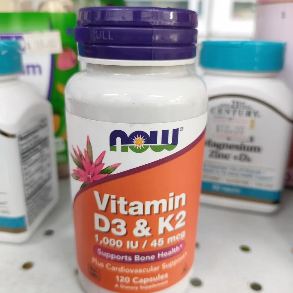NOW Foods Vitamin D3 & K2 1000 IU vitamin D3 + 45 mcg vitamin K2 per capsule
