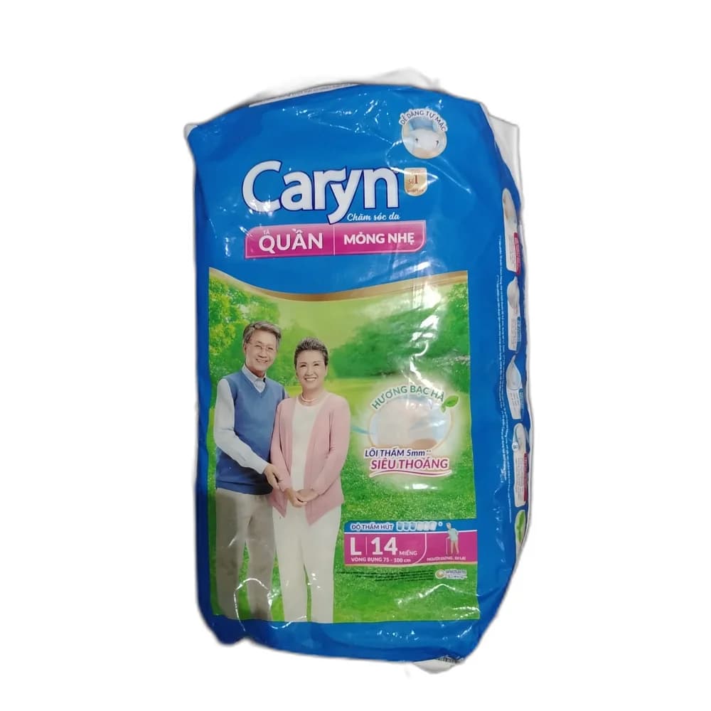 Caryn Adult Pants Thin & Light, Mint Scent (Size L, 14 Pcs) L (waist 75-100 cm), 14 pcs