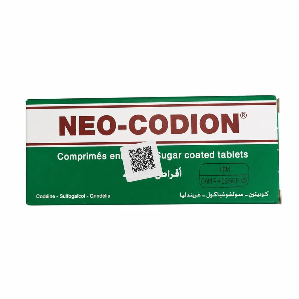 Neo-Codion Camphosulfonate de codéine 25 mg / sulfogaïacol 100 mg / grindélia extract 20 mg per coated tablet