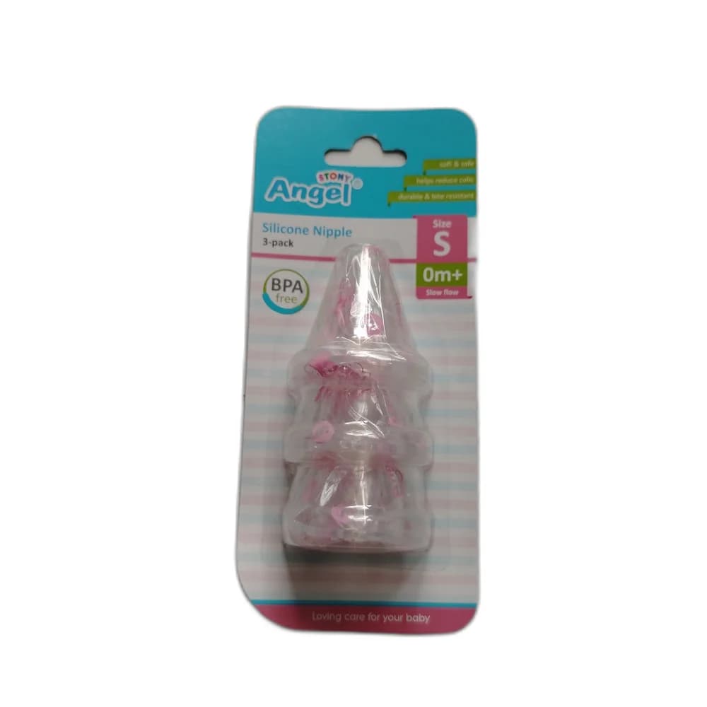 Stony Angel Silicone Nipple (Size S, 0m+, 3-pack) 3 silicone nipples, size S (slow flow)