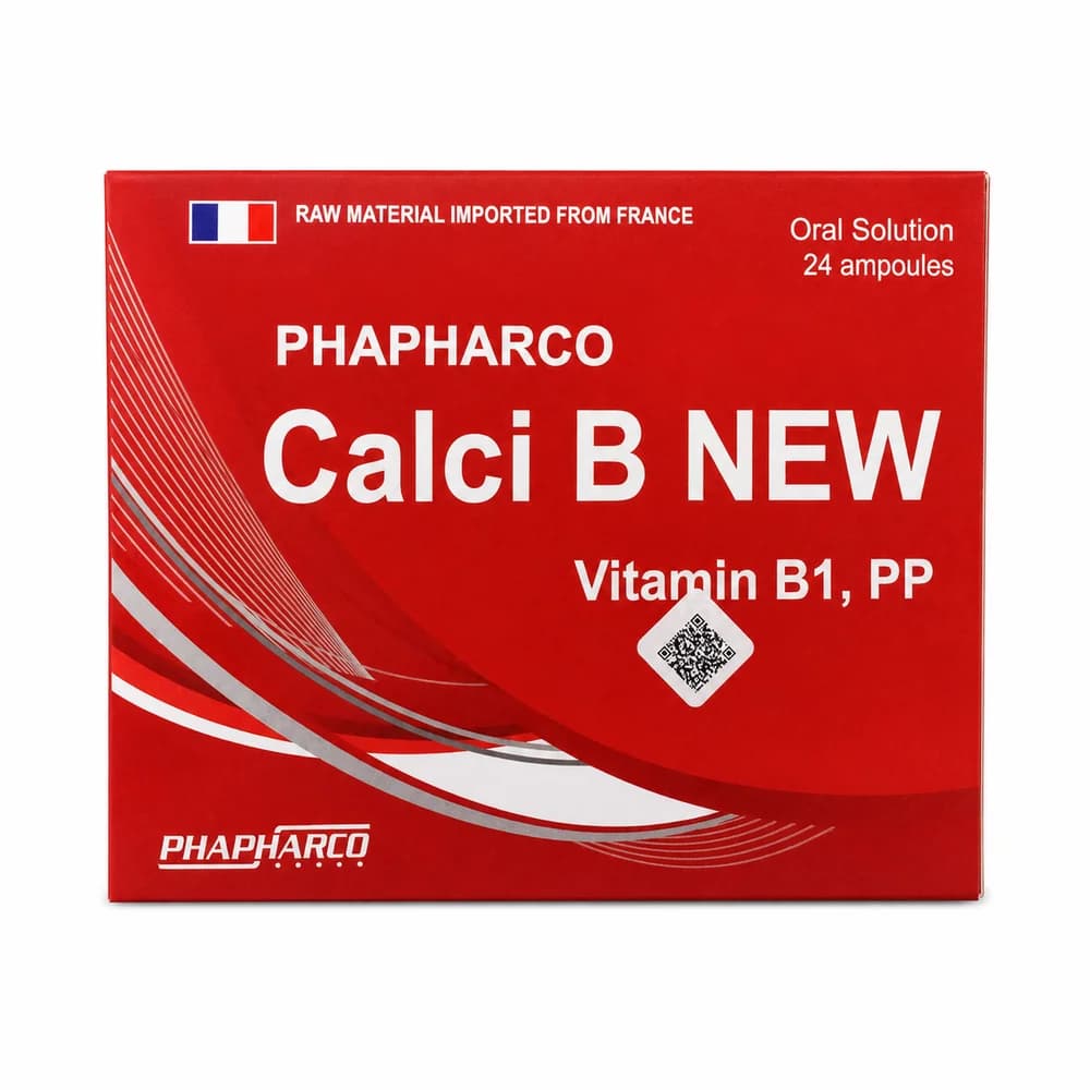 Calci B New Calcium lactate 300 mg, nicotinamide 20 mg, and thiamine hydrochloride 2 mg per 10 ml ampoule, 24 ampoules