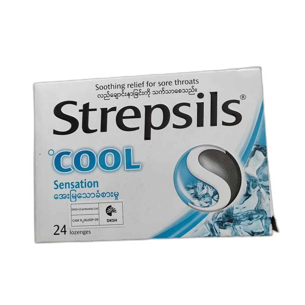 Strepsils Cool Lozenges per lozenge: 2,4-Dichlorobenzyl Alcohol 1.2 mg + Amylmetacresol 0.6 mg + Menthol 7.0 mg