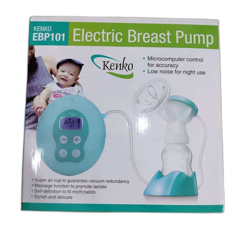 Kenko EBP101 Electric Breast Pump 1 Set; microcomputer-controlled, 130-320 mmHg vacuum, 9-grade adjustment, AC/DC powered, includes breast shield, bottle, and stand