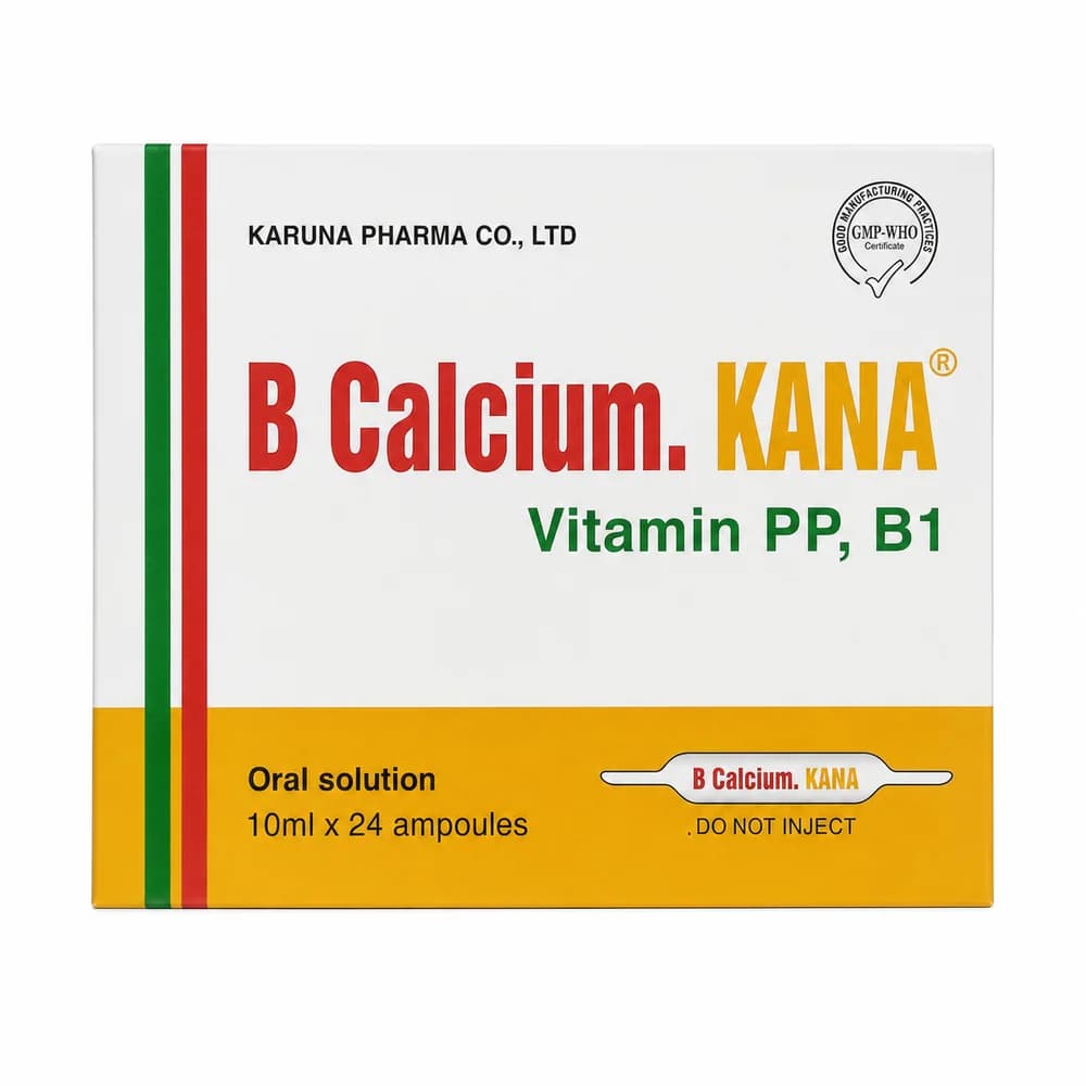B Calcium. KANA Calcium lactate 300 mg / nicotinamide 20 mg / thiamine hydrochloride 2 mg per 10 mL